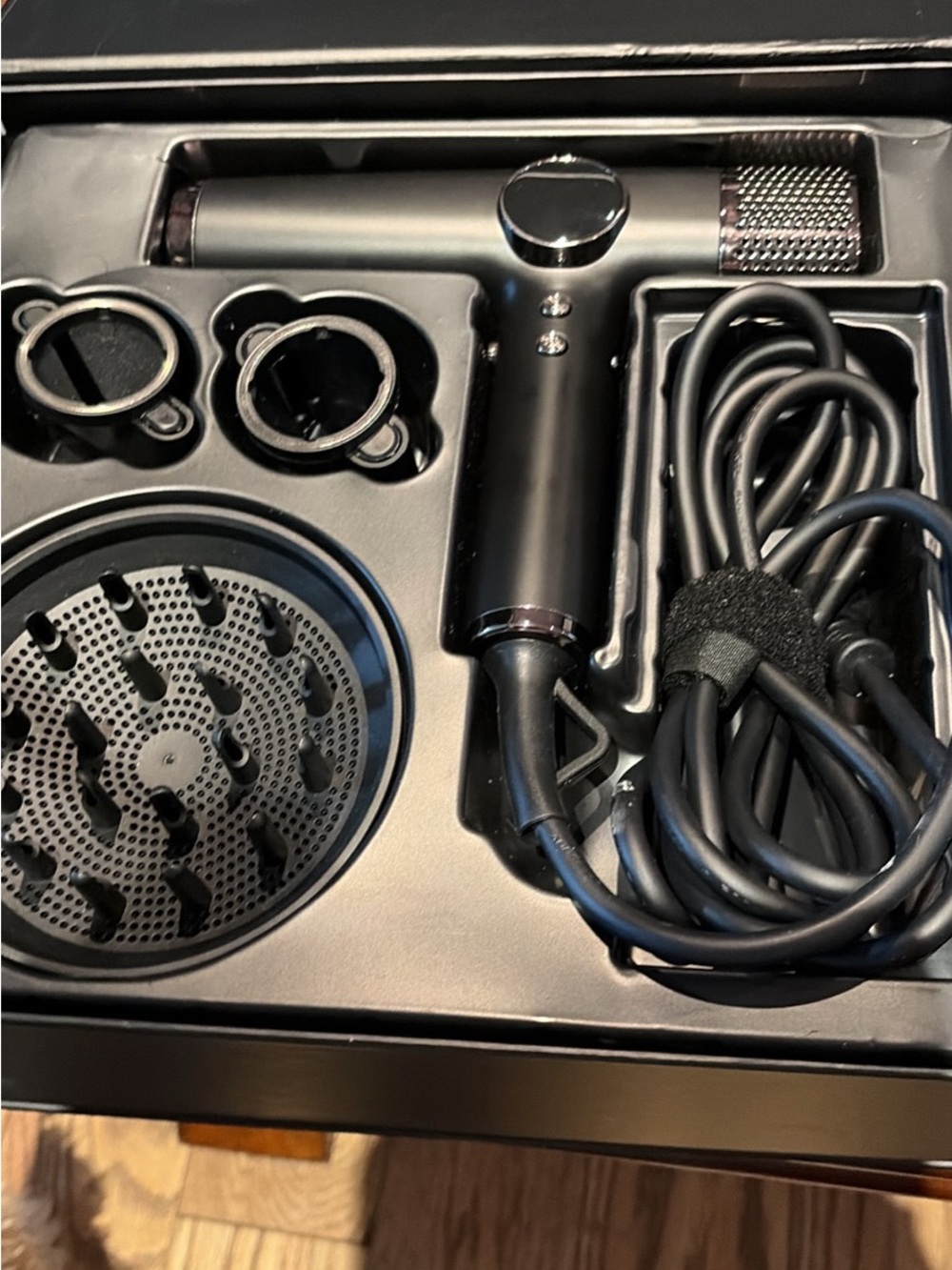New in box generic Hair Dryer with Diffuser and Attachments - Black